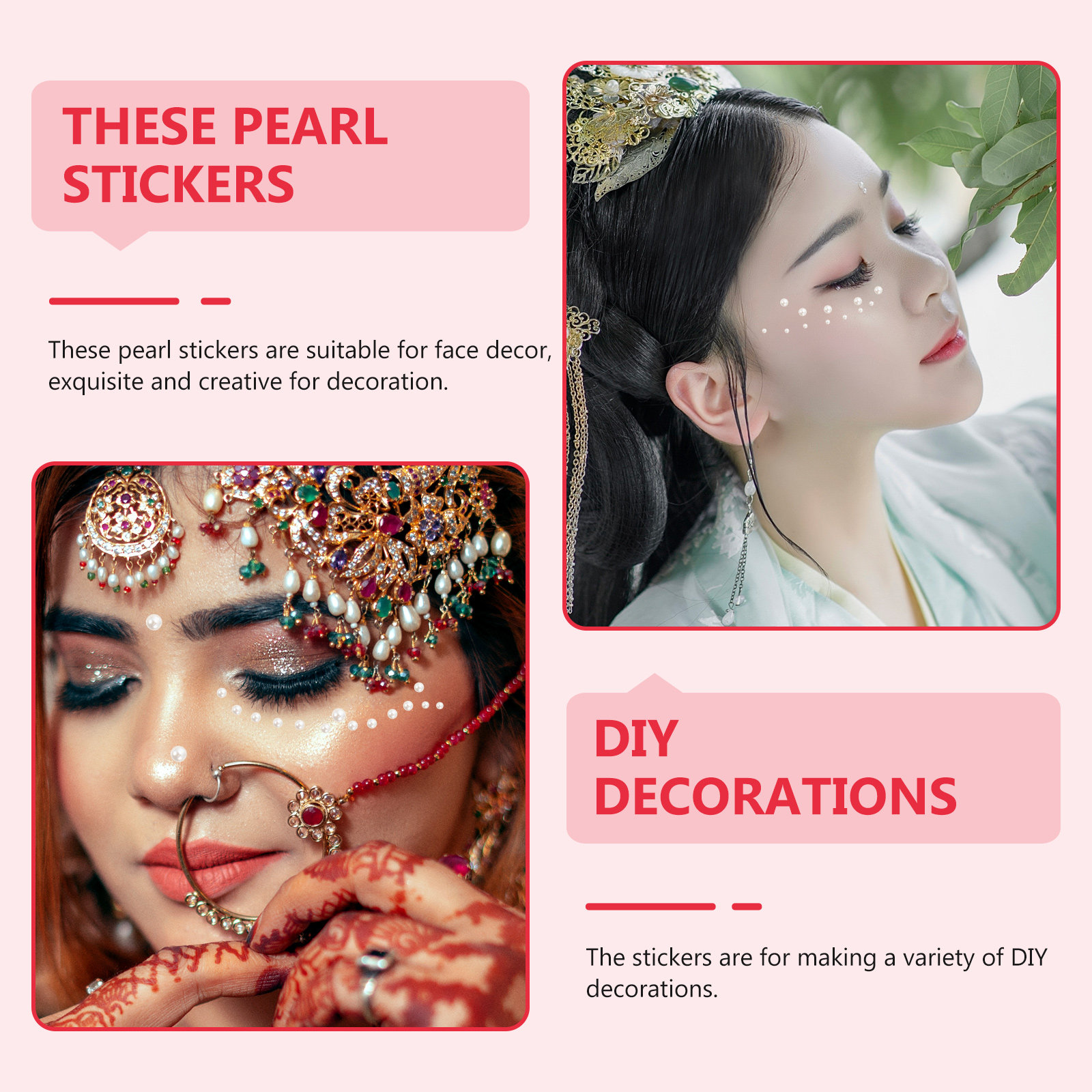 Craft Embellishment - 5 Adet İnci Görünümlü Yüz Stickerı,